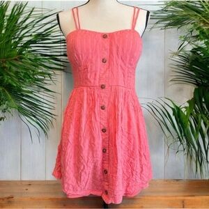 WET SEAL Mini Coral Pink Fit & Flare Dress, Eyelet Style Fabric - Medium